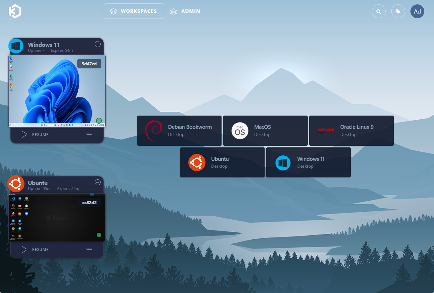 screenshot of Kasm Workspaces